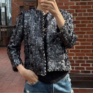 Zara Black Sequin Cropped Blazer
